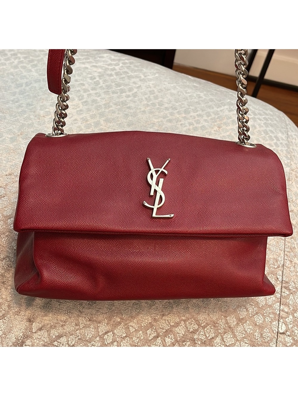 Red YSL West Hollywood caviar leather bag w silver hardware